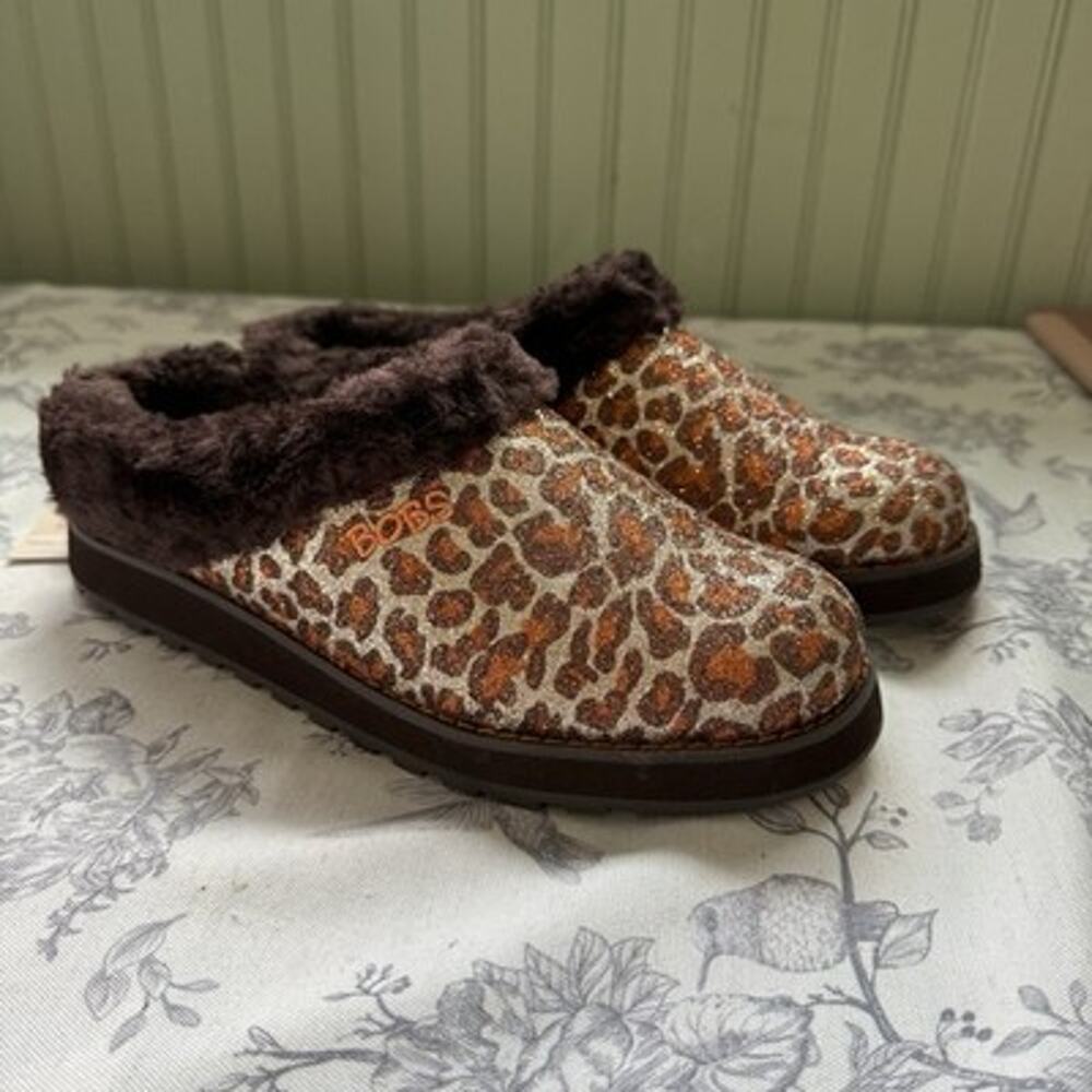 Skechers Bobs Keepsakes Jungle Slippers Leopard Glitter 2010s Comfort Shoes 8.5